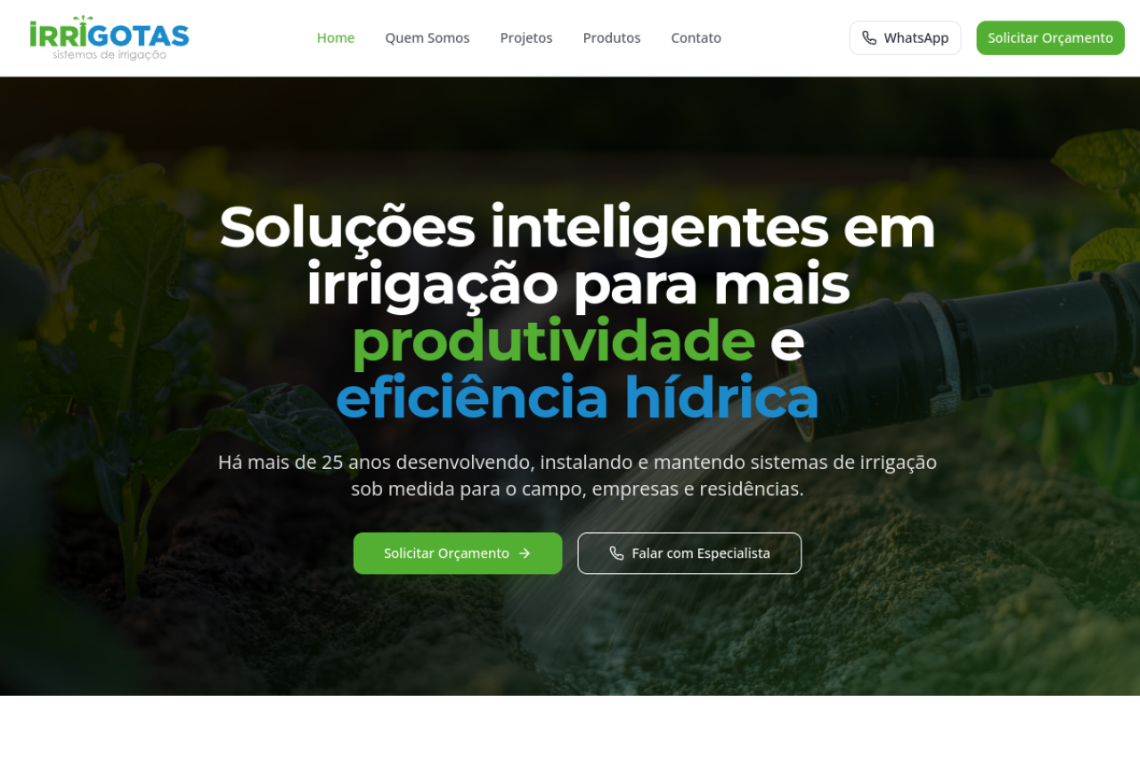 Site da Irrigotas Irrigações